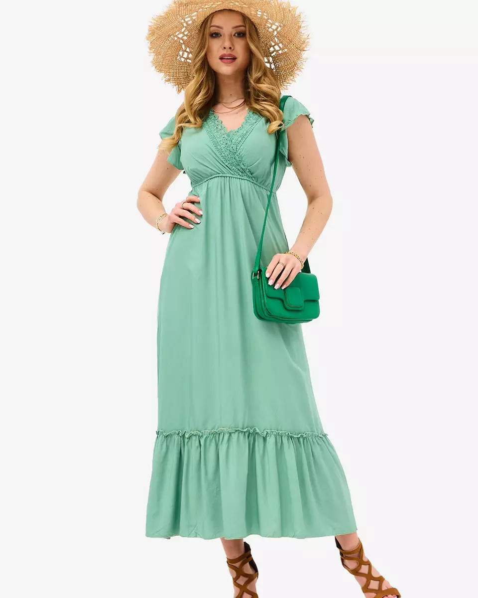 Dámské zelené dlouhé šaty s krajkou - Oblečení