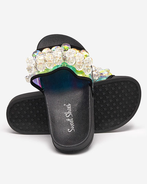 Černé dámské gumové pantofle s krystaly Omisa - Obuv