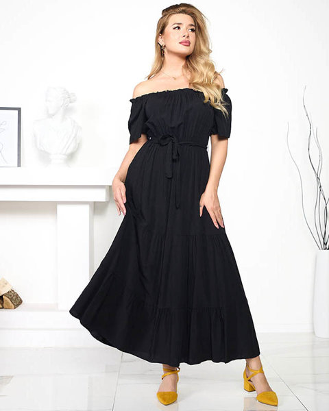 Černé maxi šaty s elastickým pasem - Oblečení