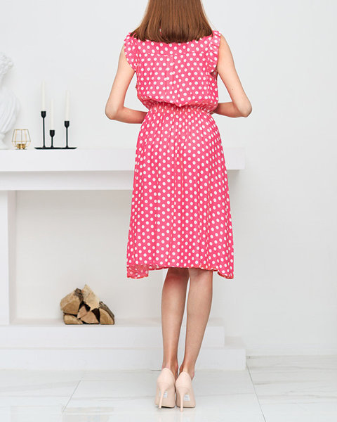 Dámské růžové puntíkované šaty ke kolenům - Oblečení