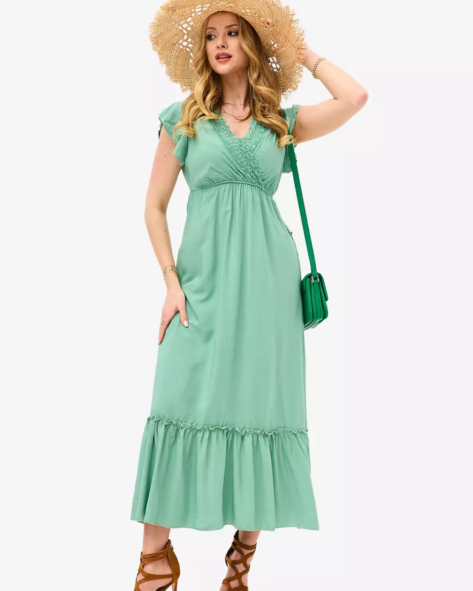 Dámské zelené dlouhé šaty s krajkou - Oblečení