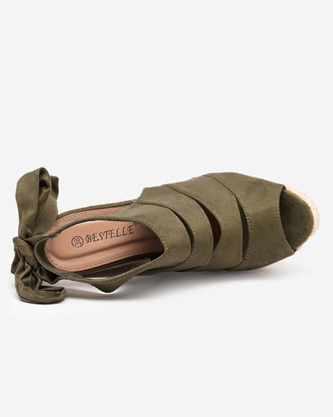 Khaki eco semišové dámské sandály na klínku Evofi- Footwear