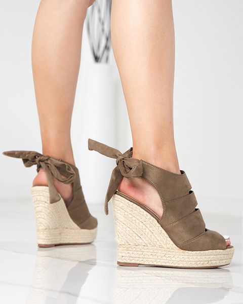Khaki eco semišové dámské sandály na klínku Evofi- Footwear