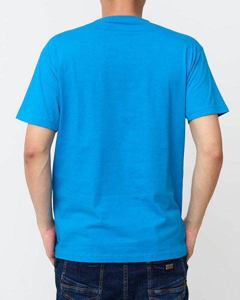 Modré pánské bavlněné tričko s barevným potiskem - Oblečení