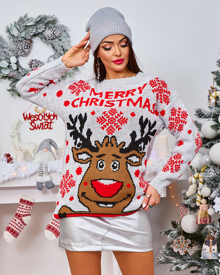Royalfashion Šedý dámský vánoční svetr se sobem
