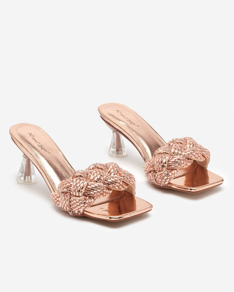 Růžovo-zlaté lakované pantofle na nízkém podpatku Sipeno - Obuv
