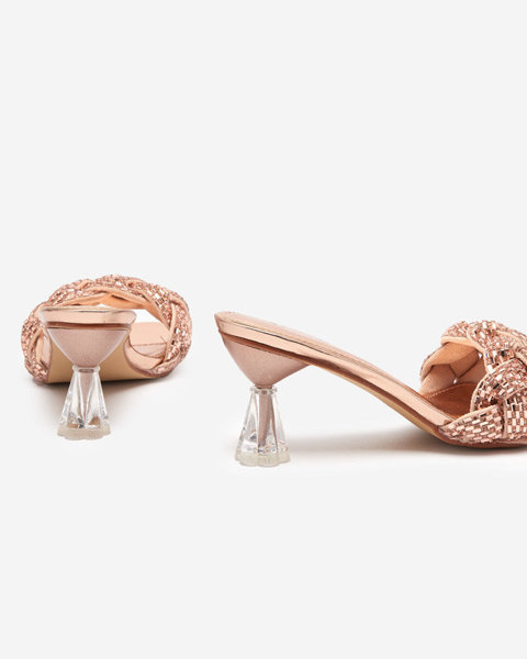 Růžovo-zlaté lakované pantofle na nízkém podpatku Sipeno - Obuv