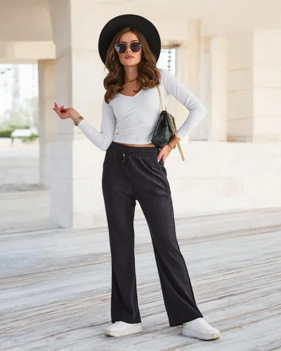 Royalfashion Námořnicky modré dámské manšestrové kalhoty