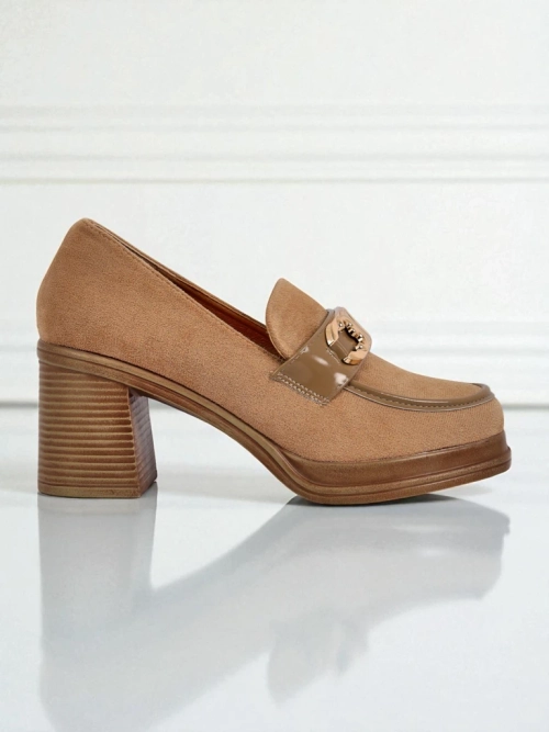 Жіночі Лофери Perseida – світло-коричневі замшеві на підборах елегантні