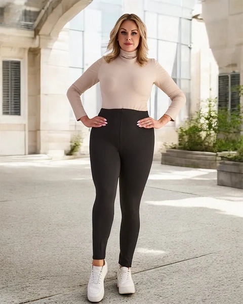 Černé klasické dámské zateplené legíny PLUS SIZE - Oblečení