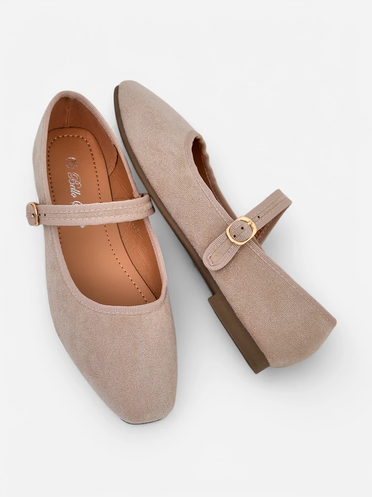 Royalfashion Dámské baleríny z eco semiše s páskem Ernie