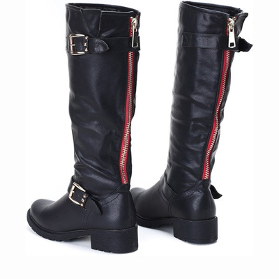 Czarne kozaki z klamrami Tamika- Obuwie