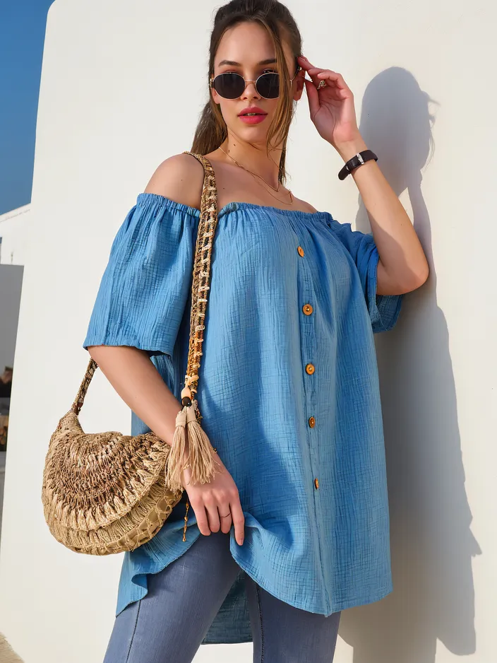 Royalfashion Dámská bavlněná blůza ve španělském stylu s dekorativními knoflíky