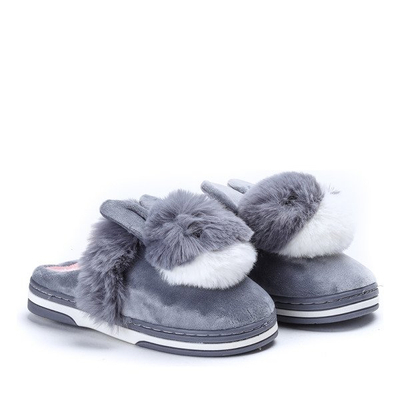 Szare kapcie z króliczkiem Minky - Obuwie