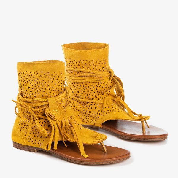 Hořčice prolamované žabky s hůlkou Joanina - Obuv