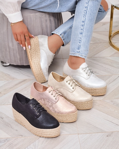 Рожево-золоті жіночі напівчеревики на котурнах Caidoo- Obuwie