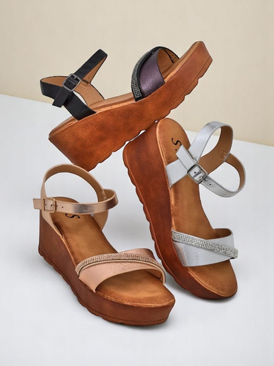 Royalfashion Dámské sandály na klínu s kamínky a třpytkami Aurora Glow