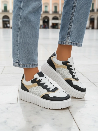 Жіночі снікерси Royalfashion Callista платформа чорні екошкіра розмір 40