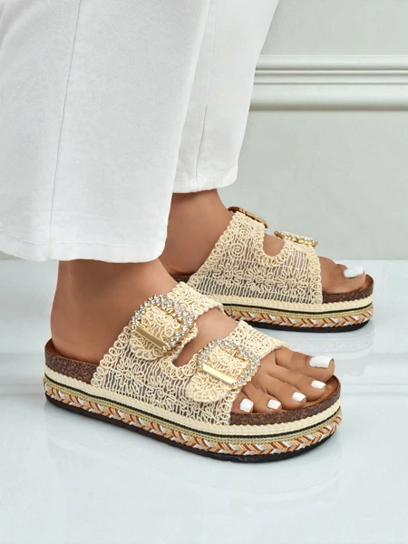 Royalfashion Dámské pantofle s třpytivými přezkami GlamCork