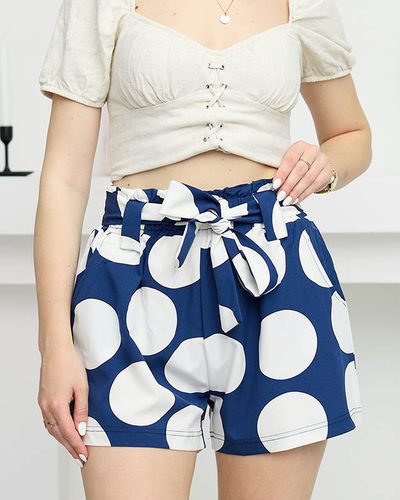 Dámské látkové tmavě modré šortky s velkými puntíky - Oblečení