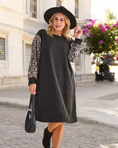 Dámské látané šaty Royalfashion s dekorativními rukávy VELIKOST