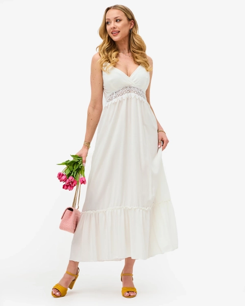 Жіноча довга сукня без бретелей білого кольору - Одяг