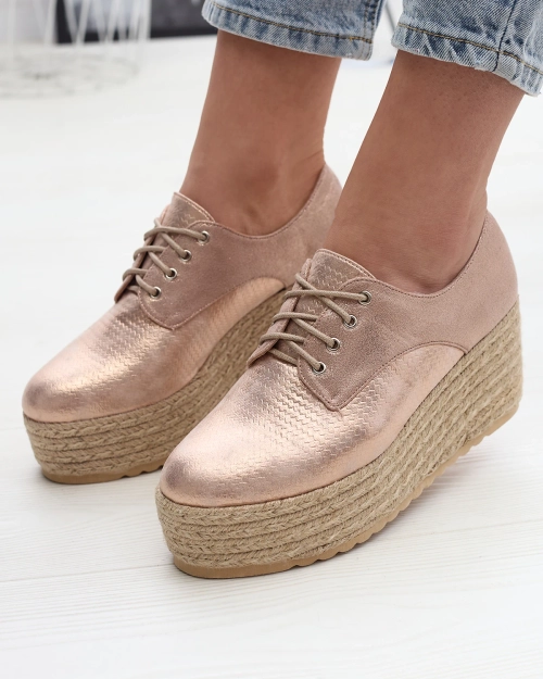Рожево-золоті жіночі напівчеревики на котурнах Caidoo- Obuwie