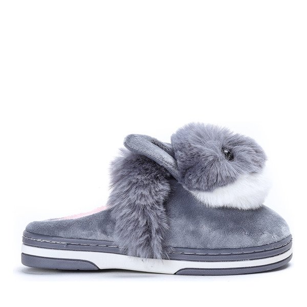 Szare kapcie z króliczkiem Minky - Obuwie