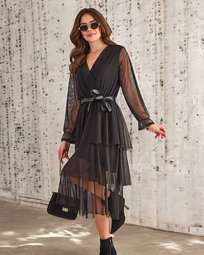 Royalfashion Dlouhé dámské šaty s volány