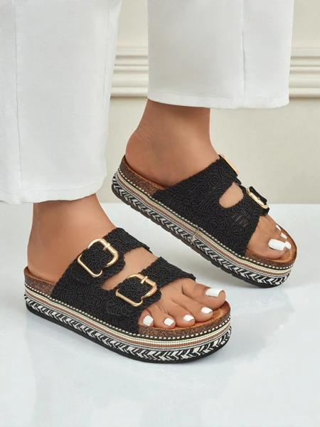 Royalfashion Dámské sandály na platformě s přezkami CorkStyle