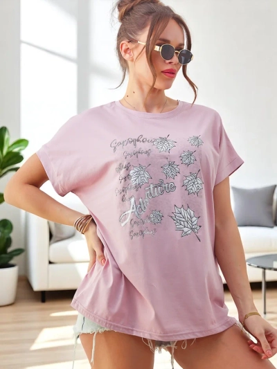 Royalfashion Dámské bavlněné tričko s potiskem listů