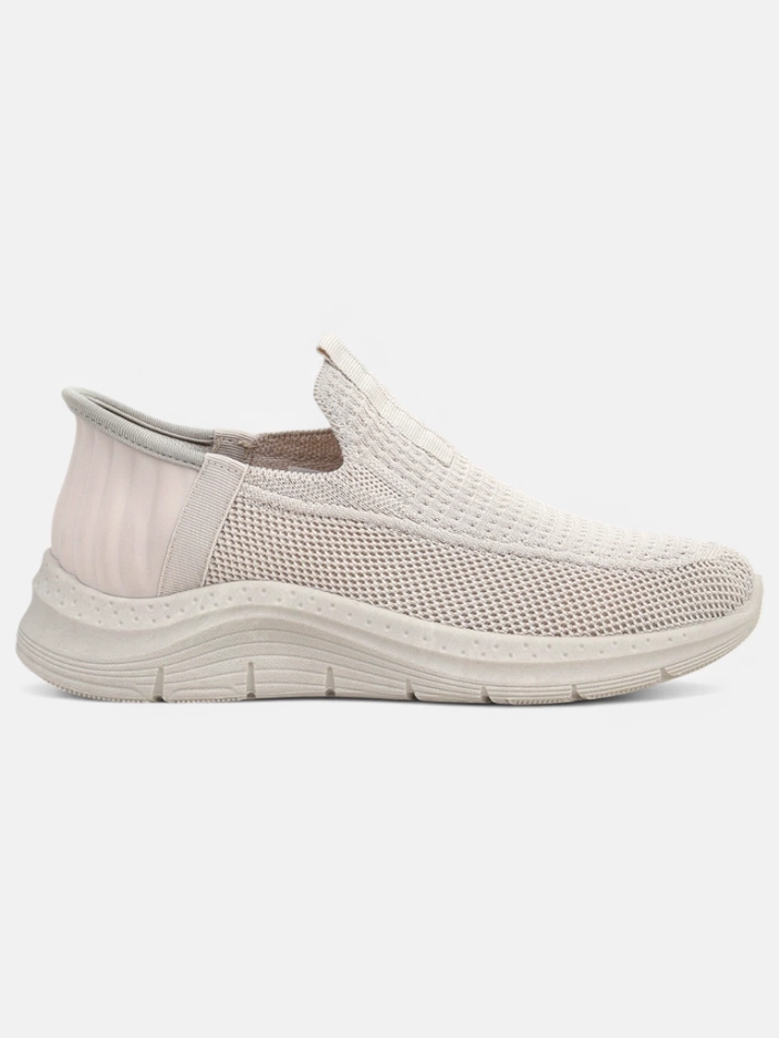 Aurelia Comfort Béžové Nazouvací Dámské Boty z Tkaniny Na Plochém Podpatku