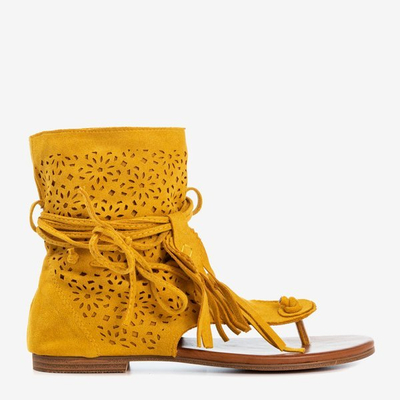 Hořčice prolamované žabky s hůlkou Joanina - Obuv