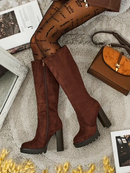 Жіночі чоботи еко замшеві на підборах-стовпчику GaleNest