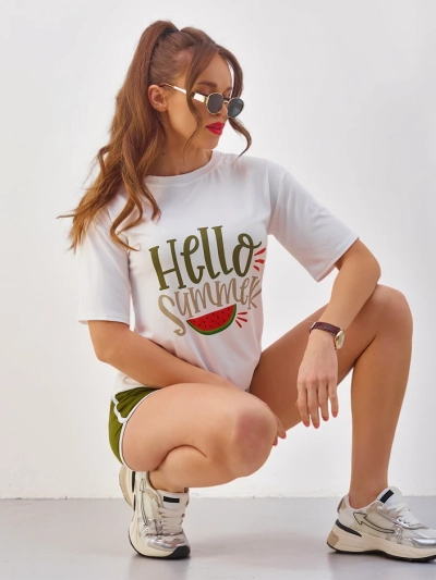 Royalfashion Dámský sportovní set s tričkem a šortkami Hello Summer