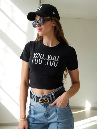 Royalfashion Dámský bavlněný crop top s nápisem