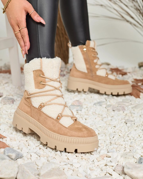 Royalfashion Бежеві жіночі черевики-трапери з овчиною Getatsa