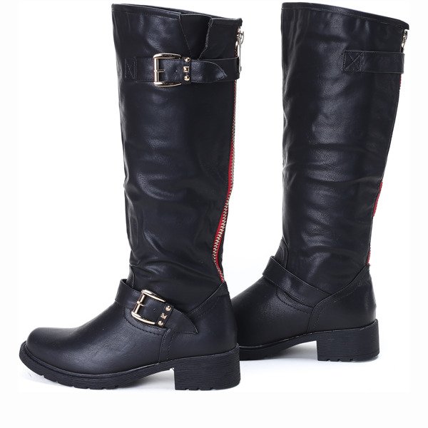 Czarne kozaki z klamrami Tamika- Obuwie