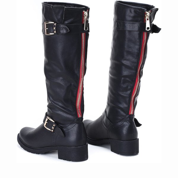 Czarne kozaki z klamrami Tamika- Obuwie