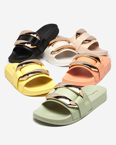 Dámské zelené pantofle se zlatým ornamentem Serina - Obuv