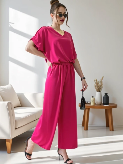 Royalfashion Dámský casual set s blůzou s krátkým rukávem a širokými kalhotami