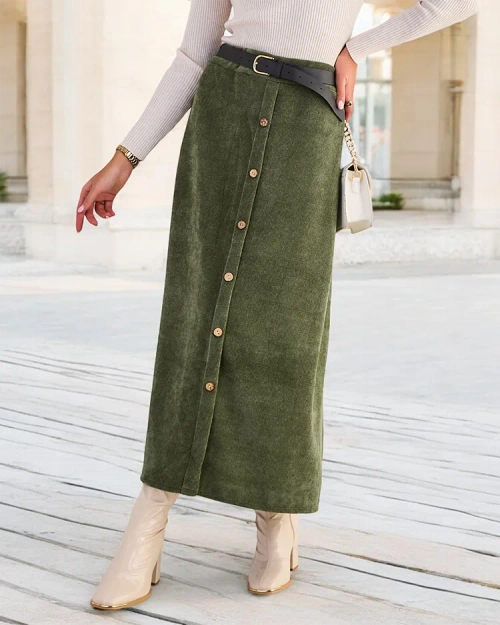 Royalfashion Жіноча спідниця міді з декоративними ґудзиками