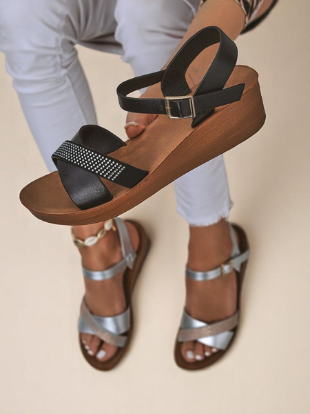 Royalfashion Dámské sandály na klínku s kamínky Allona