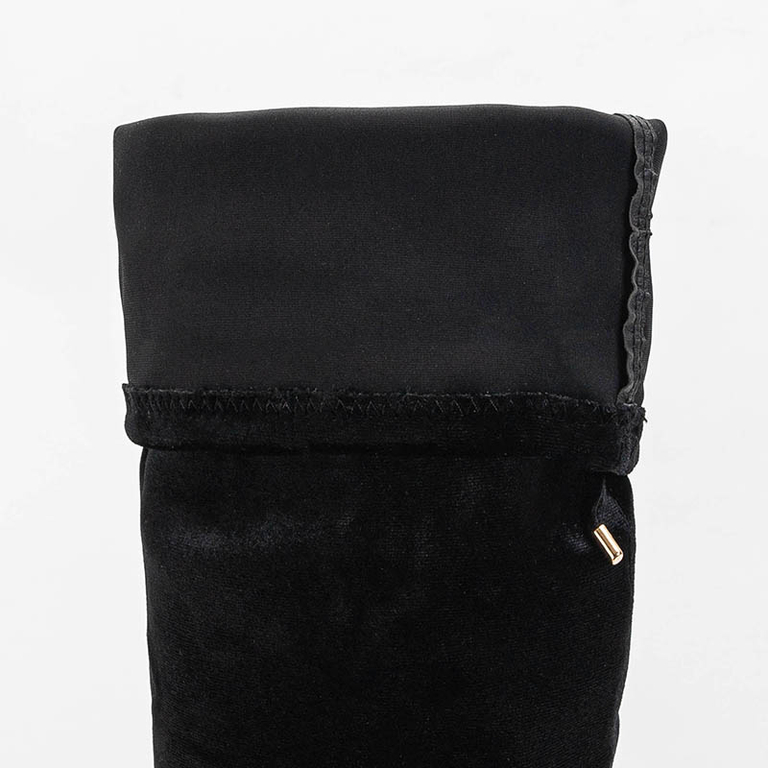 Černé velurové kozačky Nubi nad kolena na vysokém podpatku - Obuv