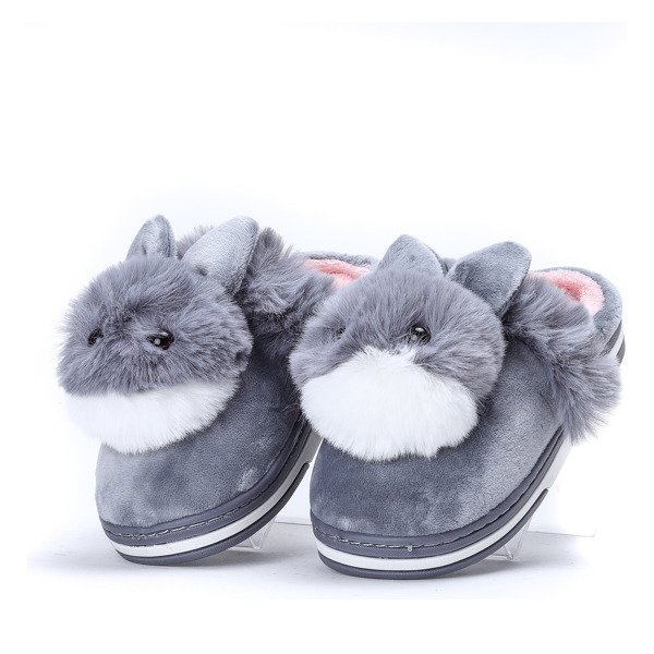 Szare kapcie z króliczkiem Minky - Obuwie