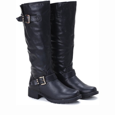 Czarne kozaki z klamrami Tamika- Obuwie