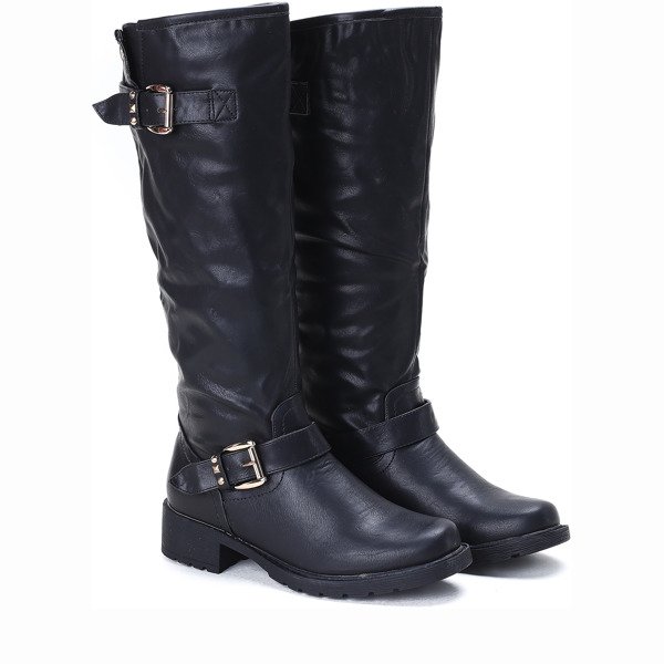 Czarne kozaki z klamrami Tamika- Obuwie