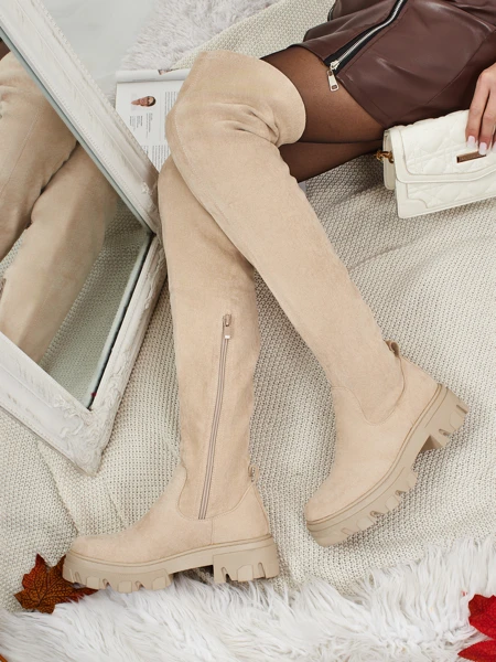 Dámské kozačky nad koleno eko semišové Maelin