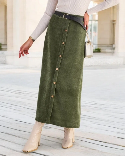 Royalfashion Жіноча спідниця міді з декоративними ґудзиками