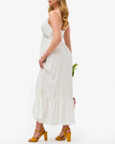 Жіноча довга сукня без бретелей білого кольору - Одяг